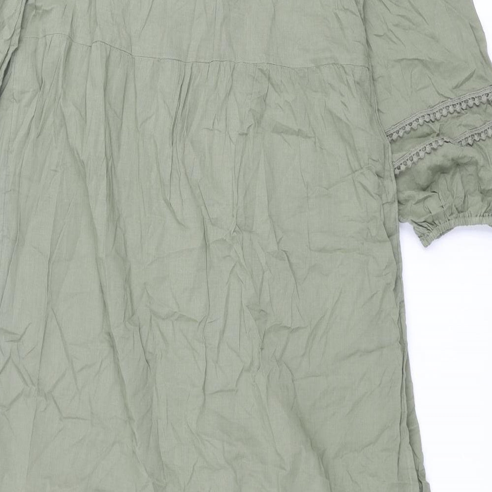 Marks and Spencer Womens Green Cotton Cover Up Size S - Embroidered Detail Maxi Dress
