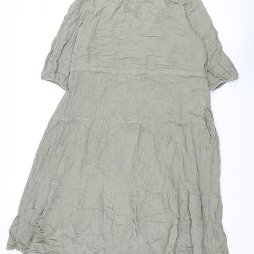 Per Una Womens Green Cotton Shift Size 16 V-Neck Button - Drawstring Waist