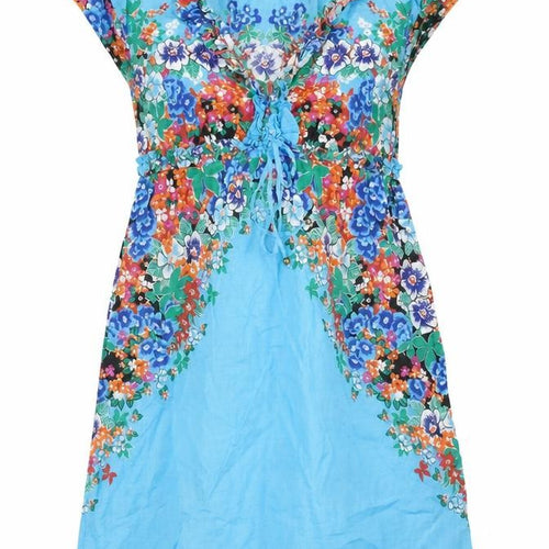 Oasis Womens Blue Cotton A-Line Size 10 V-Neck Pullover - Floral Print Frill Bow