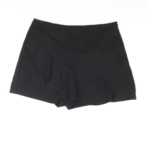 Zara Womens Black Cotton Skort Skirt Size M Zip - Frill