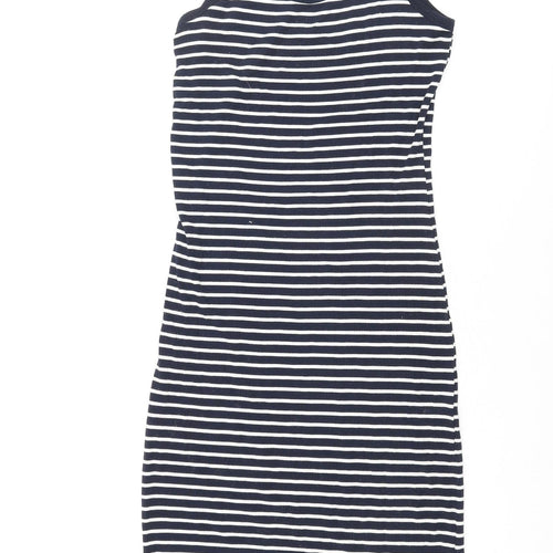 Mango Womens Blue Striped Polyester Tank Dress Size S Scoop Neck Pullover