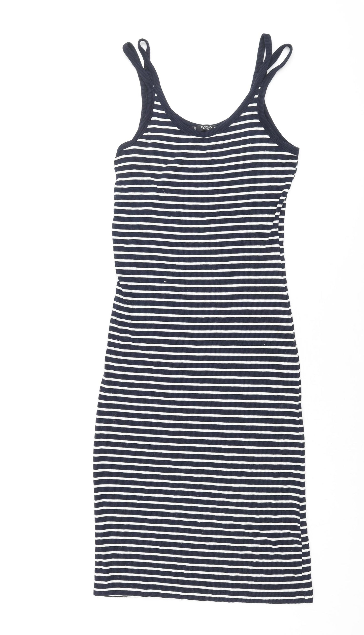 Mango Womens Blue Striped Polyester Tank Dress Size S Scoop Neck Pullover
