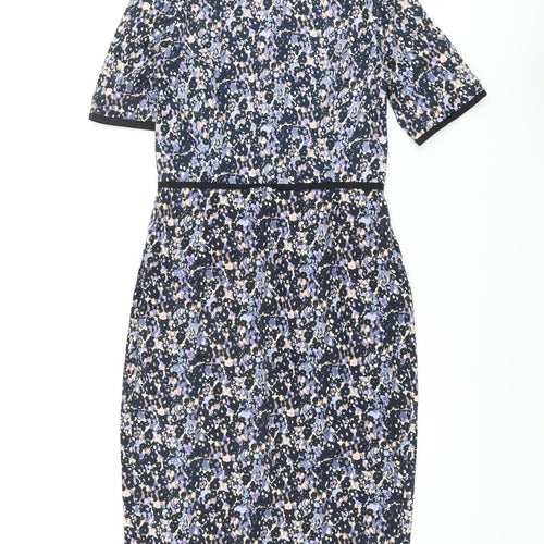 Great Plains London Womens Multicoloured Geometric Cotton Pencil Dress Size M Round Neck Zip