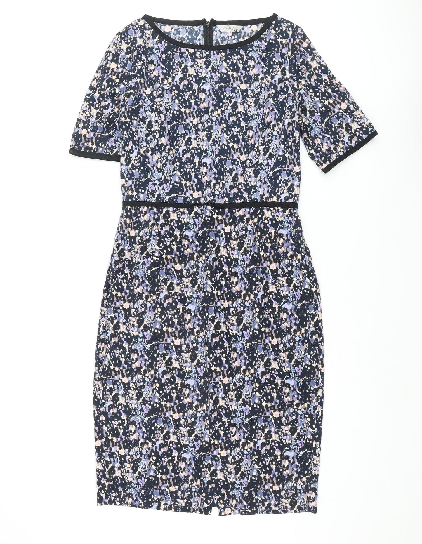Great Plains London Womens Multicoloured Geometric Cotton Pencil Dress Size M Round Neck Zip