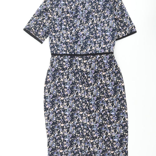 Great Plains London Womens Multicoloured Geometric Cotton Pencil Dress Size M Round Neck Zip