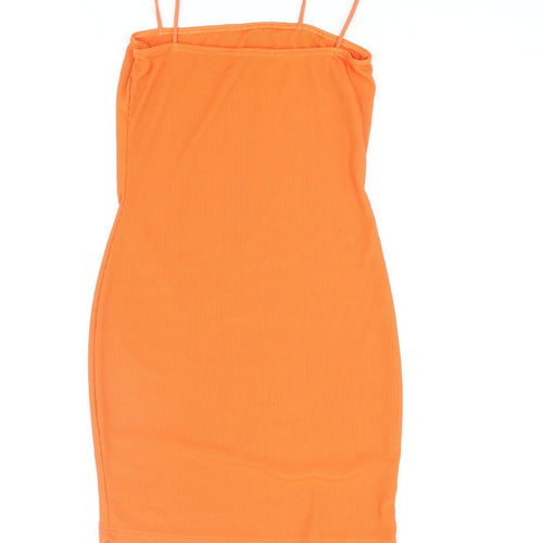 PRETTYLITTLETHING Womens Orange Polyester Mini Size 10 Scoop Neck Pullover