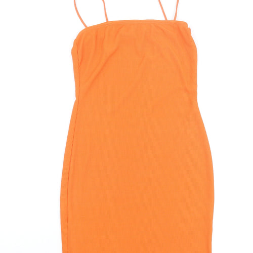 PRETTYLITTLETHING Womens Orange Polyester Mini Size 10 Scoop Neck Pullover