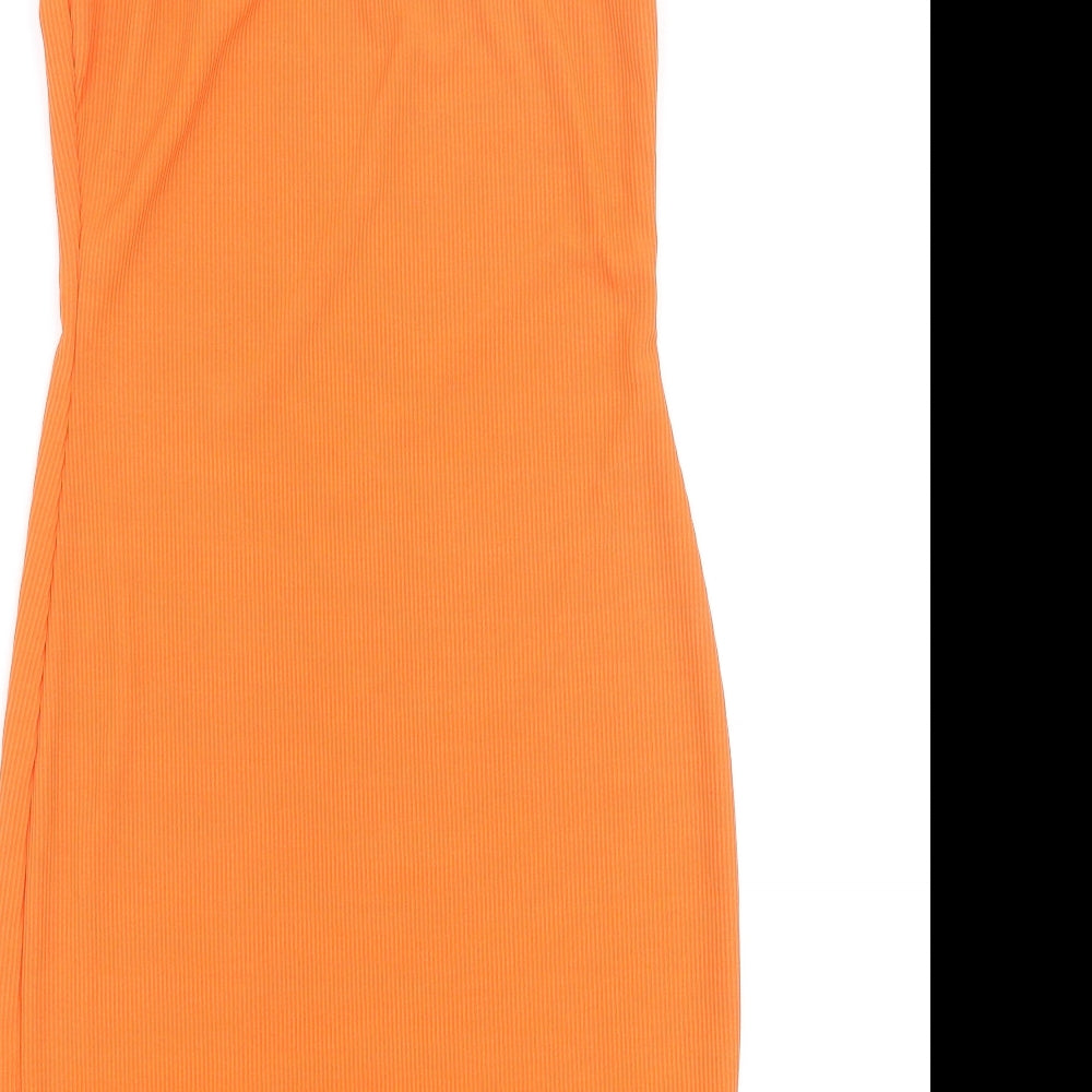 PRETTYLITTLETHING Womens Orange Polyester Mini Size 10 Scoop Neck Pullover