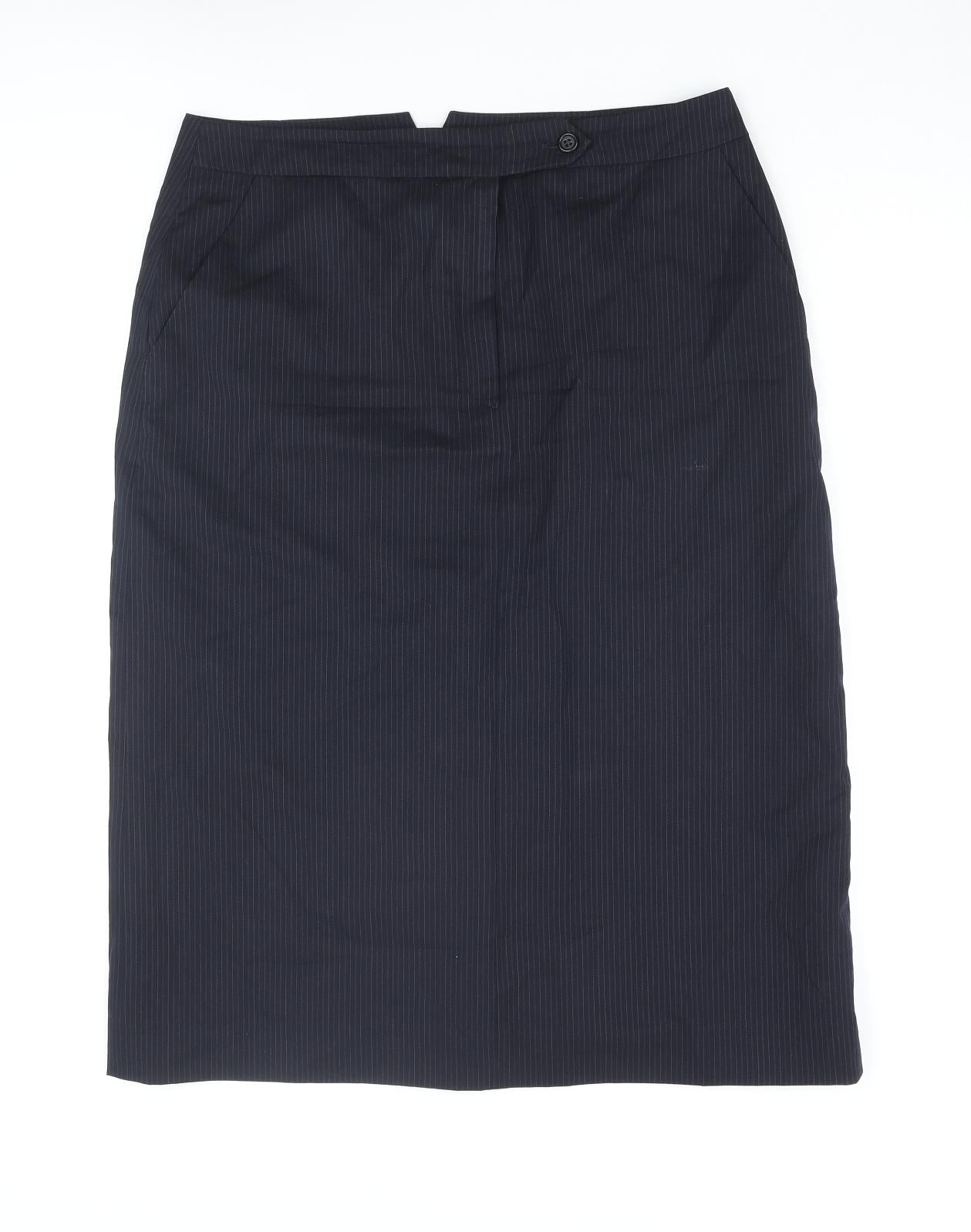 Margaret Howell Womens Blue Striped Polyester Straight & Pencil Skirt Size 14 Zip