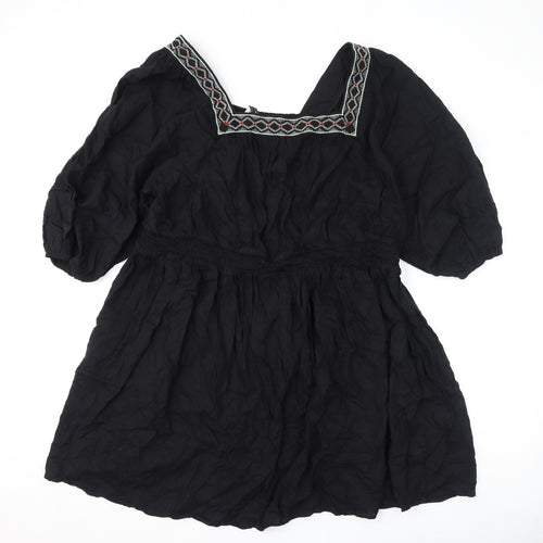 Marks and Spencer Womens Black Polyester A-Line Size 24 Square Neck Pullover - Embroidery