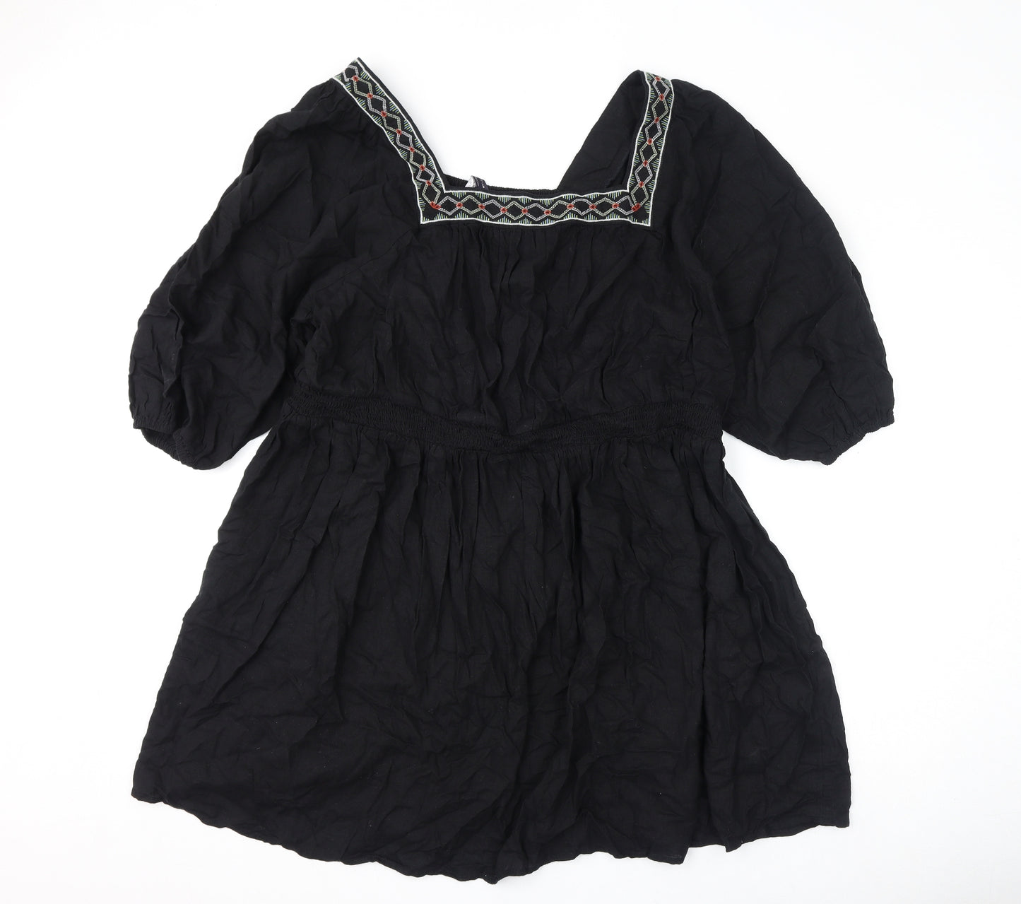 Marks and Spencer Womens Black Polyester A-Line Size 24 Square Neck Pullover - Embroidery