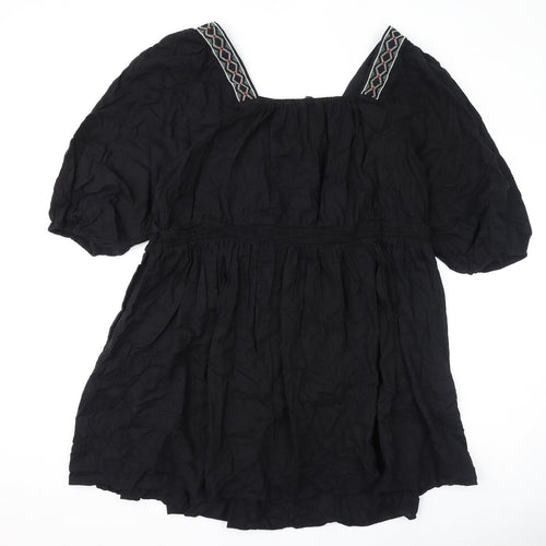 Marks and Spencer Womens Black Polyester A-Line Size 24 Square Neck Pullover - Embroidery