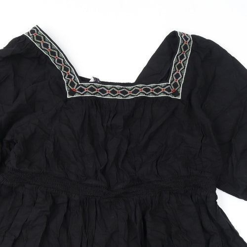 Marks and Spencer Womens Black Polyester A-Line Size 24 Square Neck Pullover - Embroidery