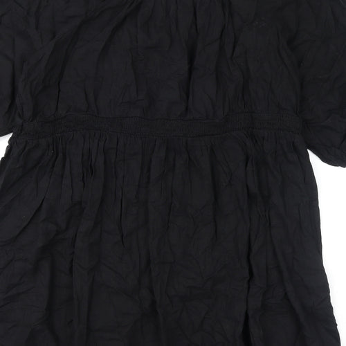 Marks and Spencer Womens Black Polyester A-Line Size 24 Square Neck Pullover - Embroidery