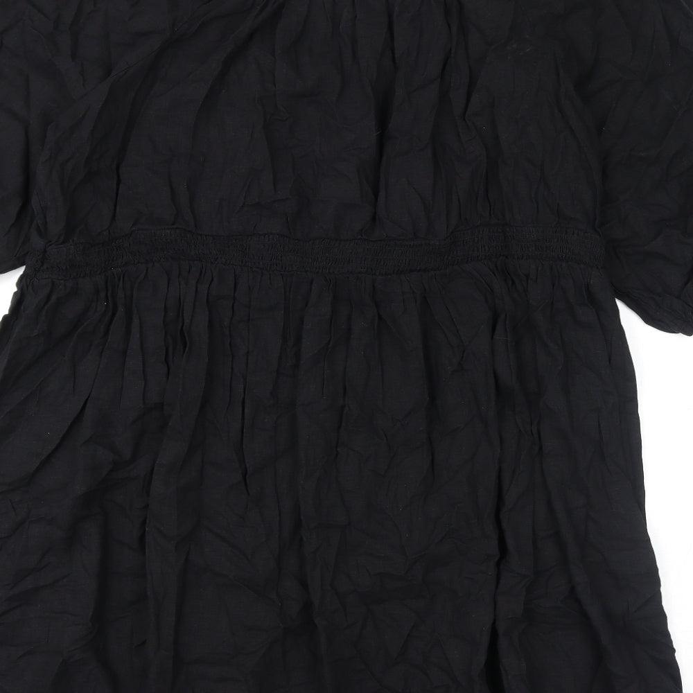 Marks and Spencer Womens Black Polyester A-Line Size 24 Square Neck Pullover - Embroidery