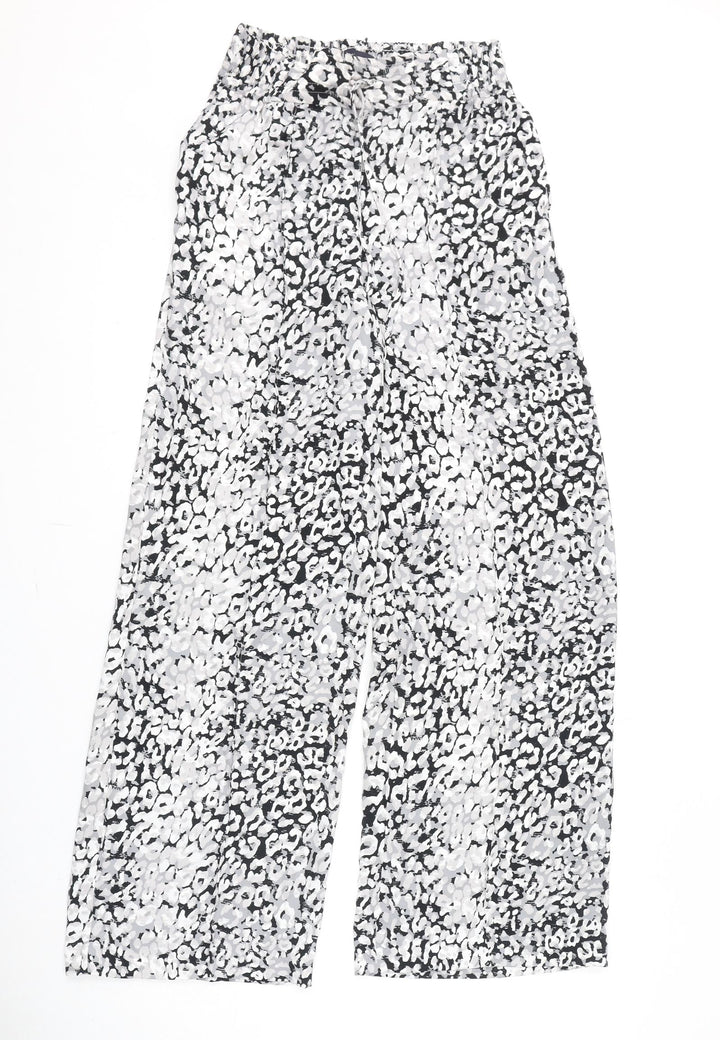 Marks and Spencer Womens Multicoloured Animal Print Polyester Trousers Size 8 L30 in Regular Tie - Leopard Print