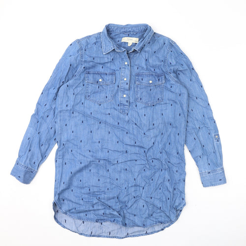 White Stuff Womens Blue Polka Dot Cotton Tunic T-Shirt Size 12 Collared
