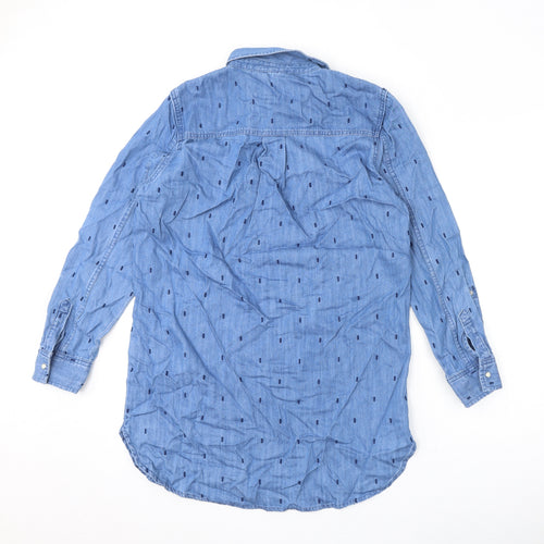 White Stuff Womens Blue Polka Dot Cotton Tunic T-Shirt Size 12 Collared