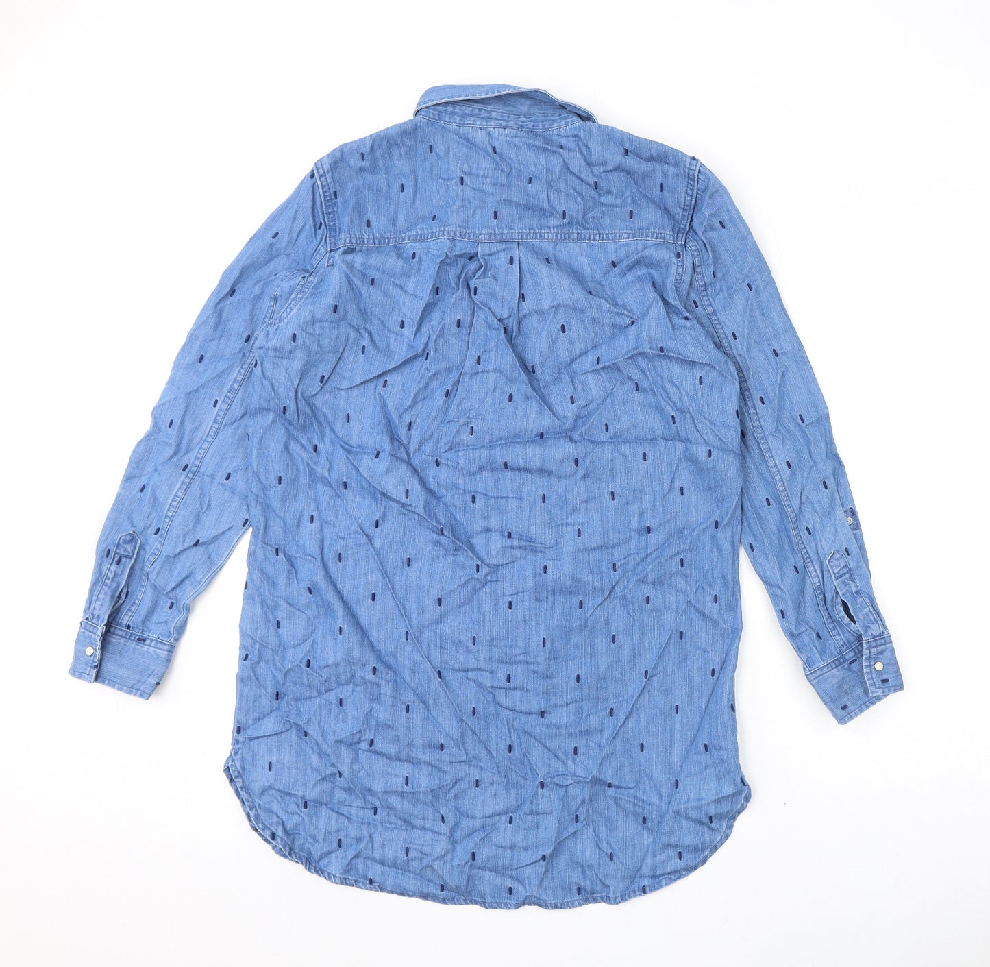 White Stuff Womens Blue Polka Dot Cotton Tunic T-Shirt Size 12 Collared