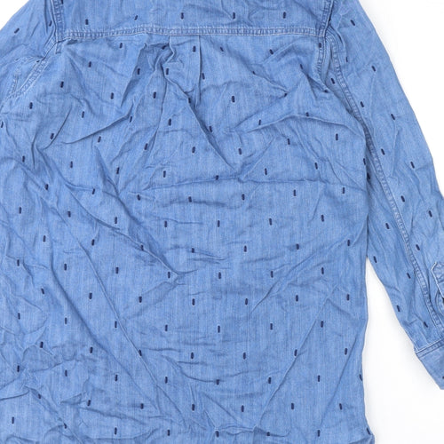 White Stuff Womens Blue Polka Dot Cotton Tunic T-Shirt Size 12 Collared