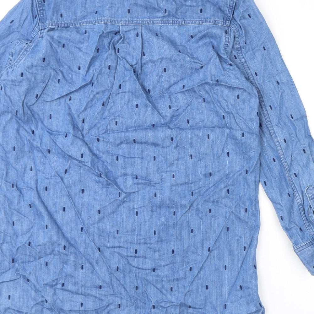 White Stuff Womens Blue Polka Dot Cotton Tunic T-Shirt Size 12 Collared