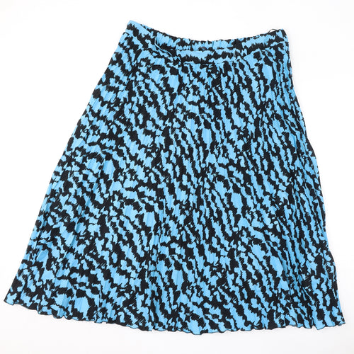 Marks and Spencer Womens Blue Geometric Polyester Pleated Skirt Size 20