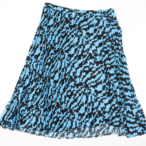 Marks and Spencer Womens Blue Geometric Polyester Pleated Skirt Size 20