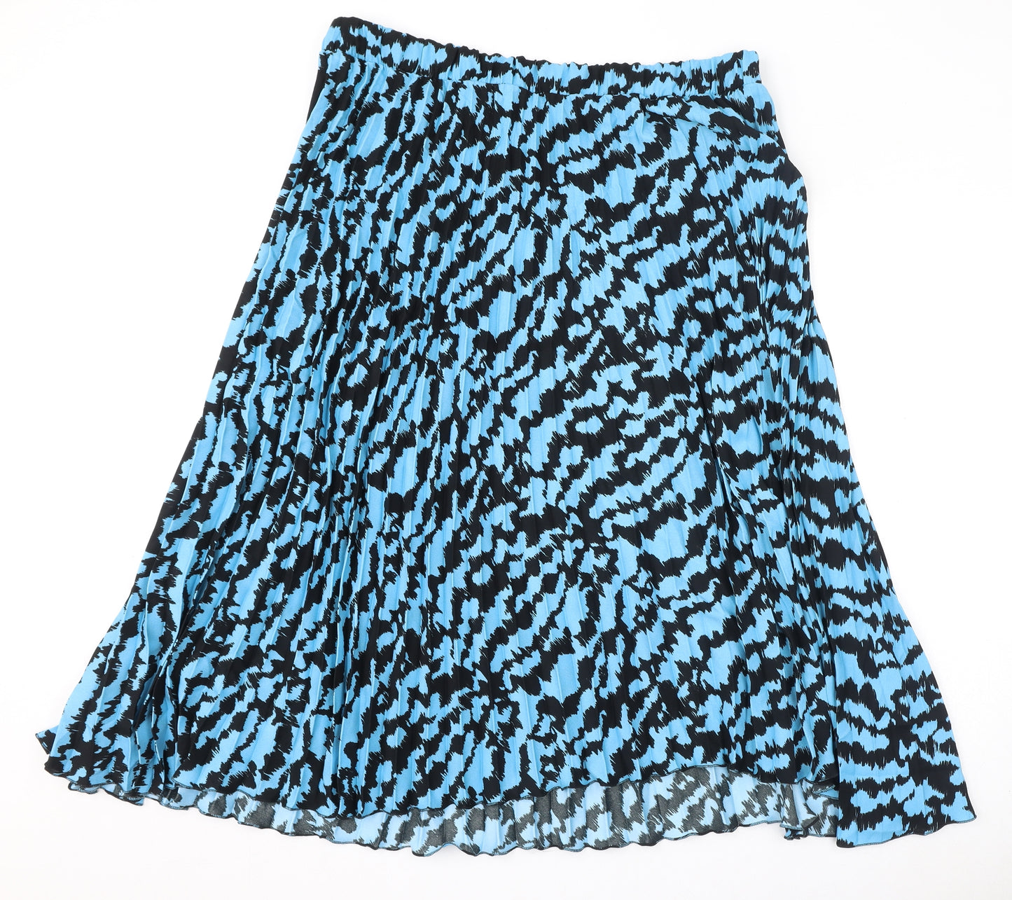 Marks and Spencer Womens Blue Geometric Polyester Pleated Skirt Size 20