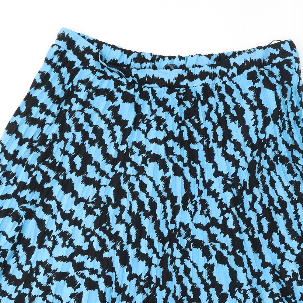 Marks and Spencer Womens Blue Geometric Polyester Pleated Skirt Size 20