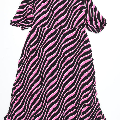 Marks and Spencer Womens Multicoloured Geometric Viscose A-Line Size 14 Round Neck Zip