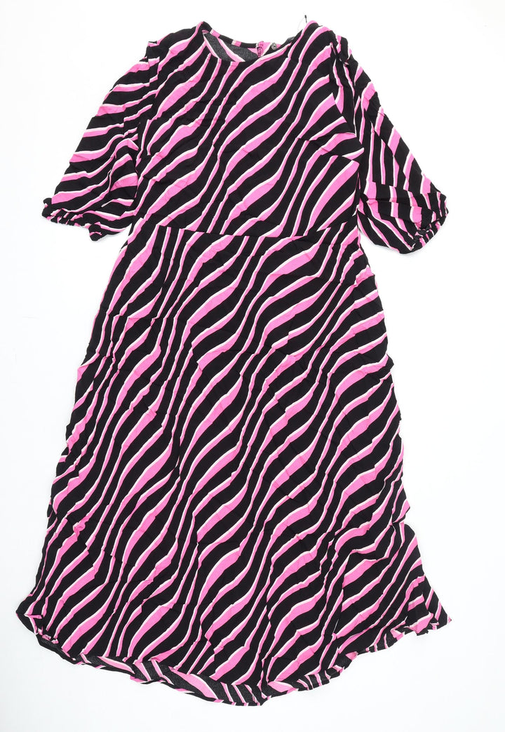 Marks and Spencer Womens Multicoloured Geometric Viscose A-Line Size 14 Round Neck Zip