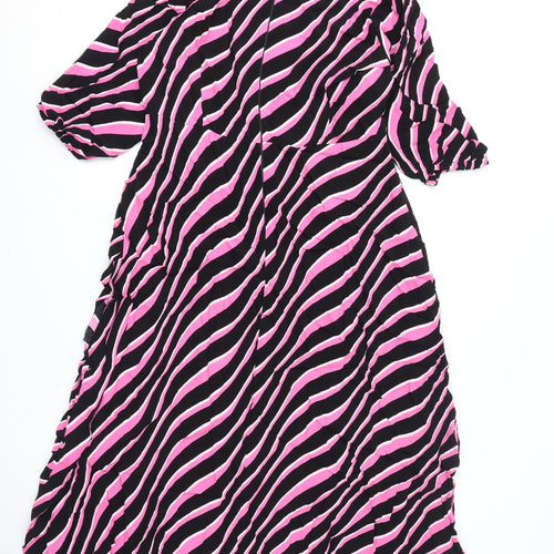 Marks and Spencer Womens Multicoloured Geometric Viscose A-Line Size 14 Round Neck Zip