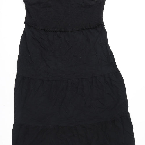 Marks and Spencer Womens Black 100% Cotton A-Line Size 18 Square Neck Pullover - Shirred
