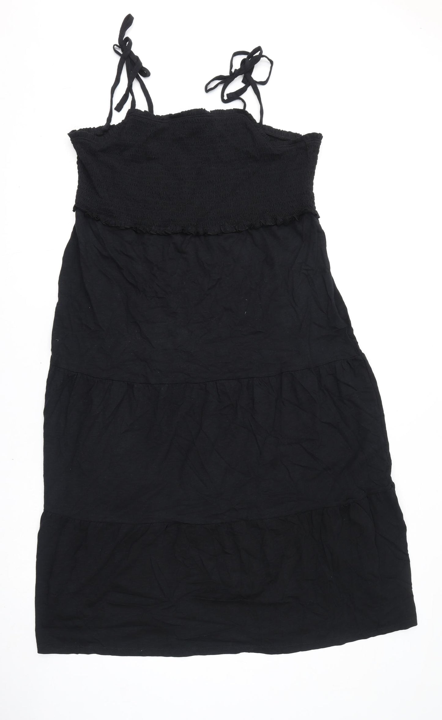 Marks and Spencer Womens Black 100% Cotton A-Line Size 18 Square Neck Pullover - Shirred