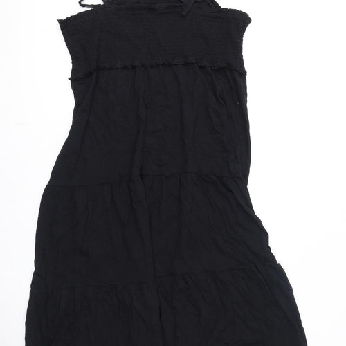 Marks and Spencer Womens Black 100% Cotton A-Line Size 18 Square Neck Pullover - Shirred