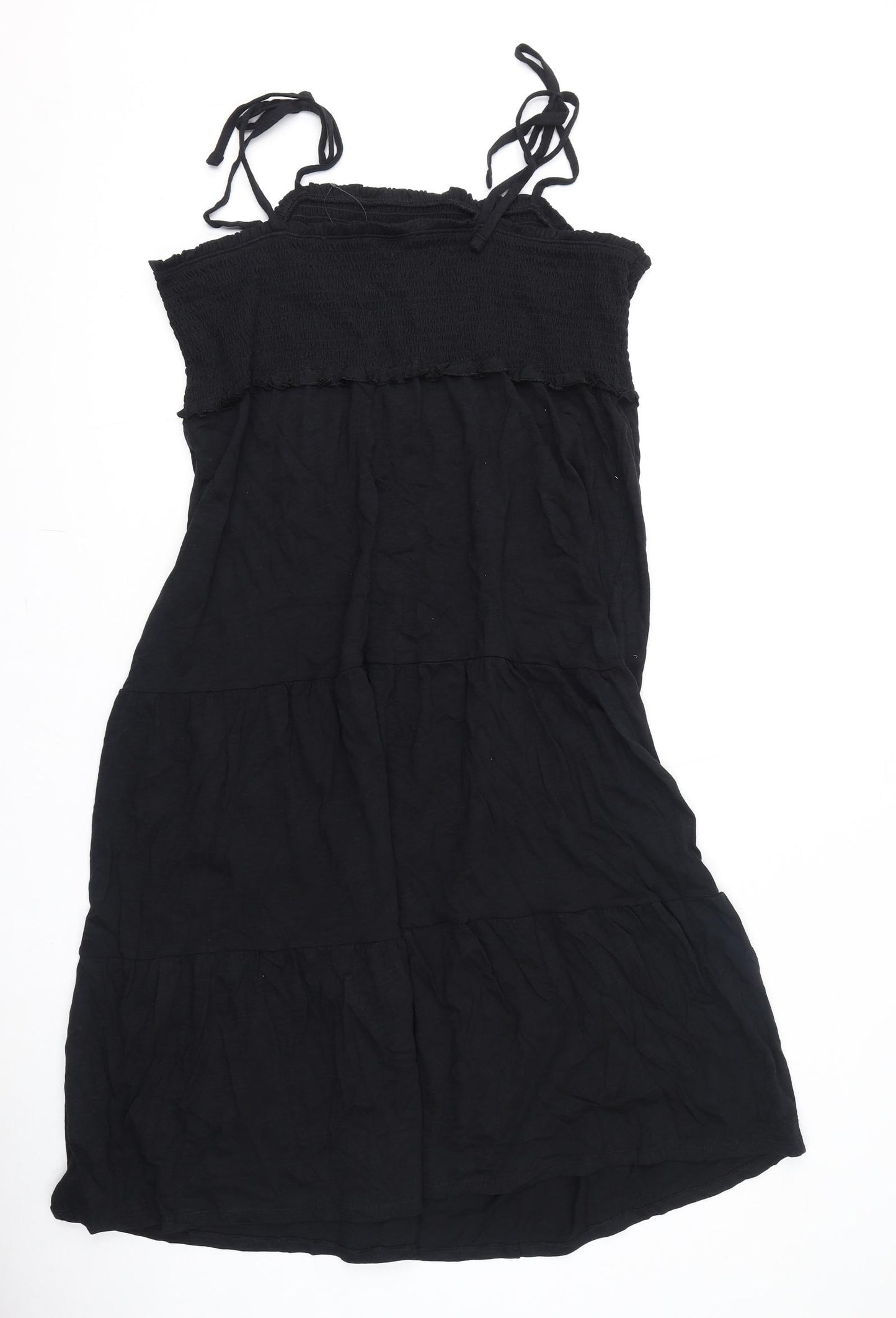 Marks and Spencer Womens Black 100% Cotton A-Line Size 18 Square Neck Pullover - Shirred
