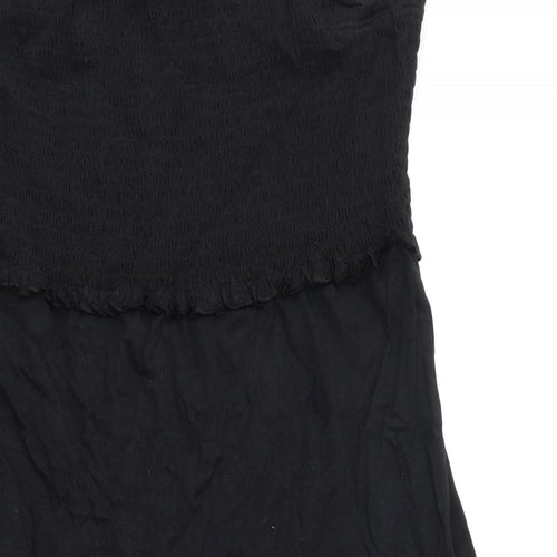 Marks and Spencer Womens Black 100% Cotton A-Line Size 18 Square Neck Pullover - Shirred