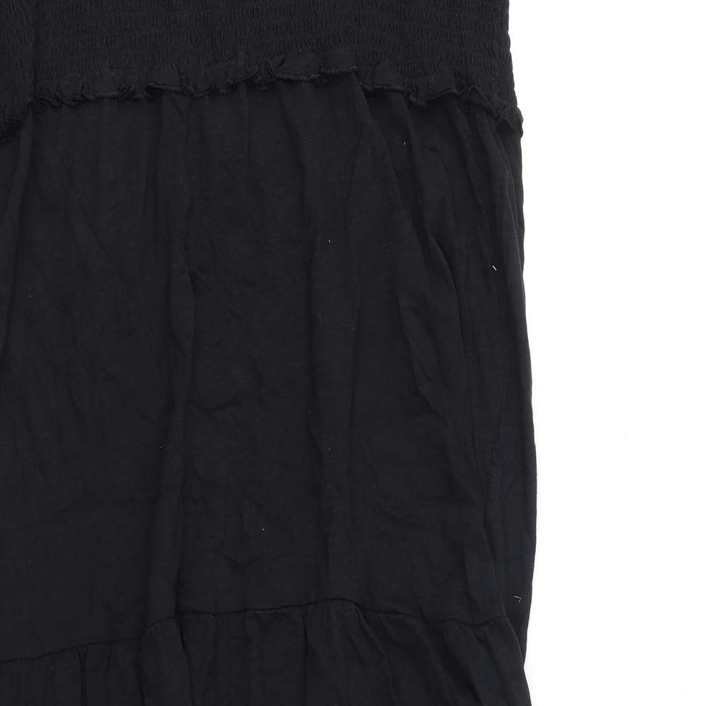 Marks and Spencer Womens Black 100% Cotton A-Line Size 18 Square Neck Pullover - Shirred