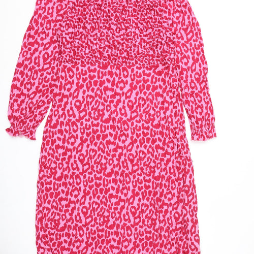 Marks and Spencer Womens Pink Animal Print Viscose A-Line Size 18 Round Neck Pullover - Leopard Print