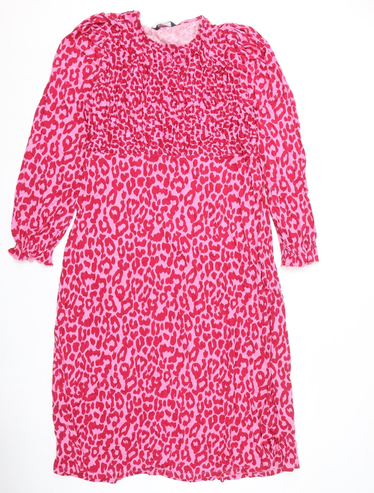 Marks and Spencer Womens Pink Animal Print Viscose A-Line Size 18 Round Neck Pullover - Leopard Print