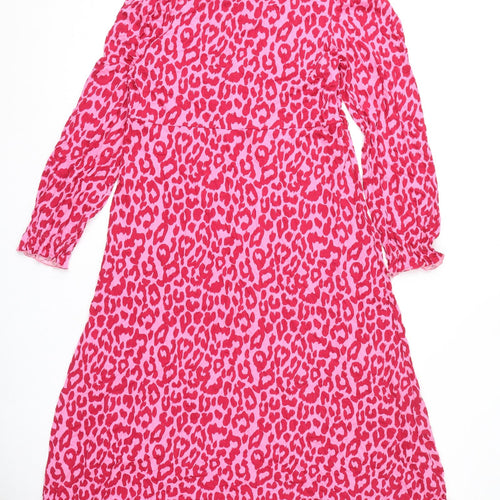 Marks and Spencer Womens Pink Animal Print Viscose A-Line Size 18 Round Neck Pullover - Leopard Print