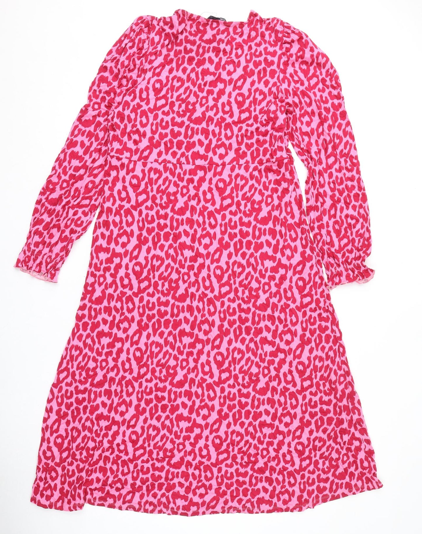 Marks and Spencer Womens Pink Animal Print Viscose A-Line Size 18 Round Neck Pullover - Leopard Print