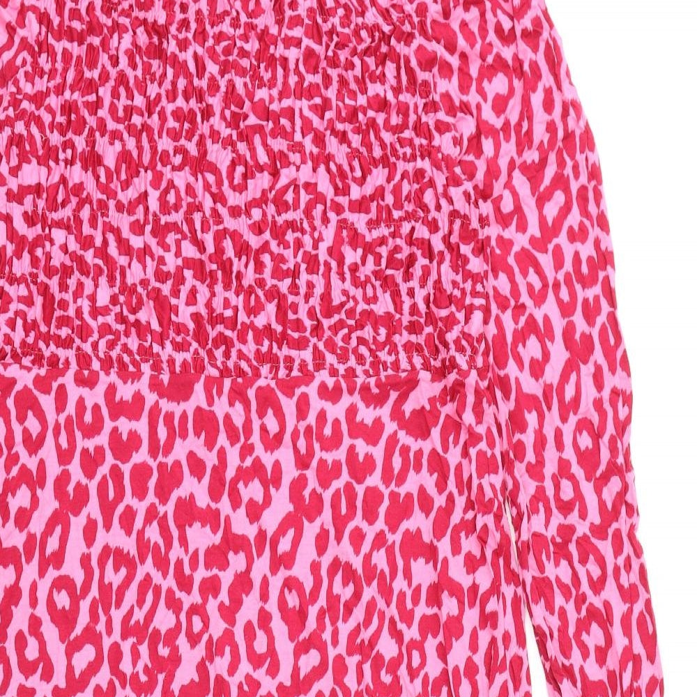 Marks and Spencer Womens Pink Animal Print Viscose A-Line Size 18 Round Neck Pullover - Leopard Print
