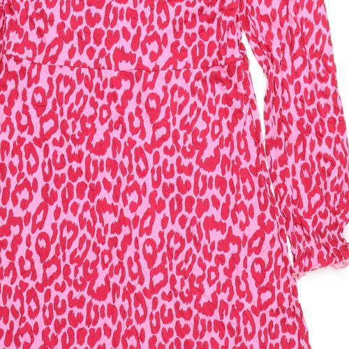Marks and Spencer Womens Pink Animal Print Viscose A-Line Size 18 Round Neck Pullover - Leopard Print