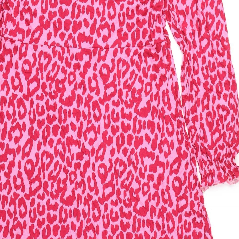 Marks and Spencer Womens Pink Animal Print Viscose A-Line Size 18 Round Neck Pullover - Leopard Print