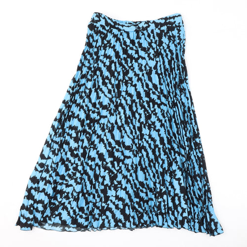 Marks and Spencer Womens Blue Geometric Polyester Pleated Skirt Size 10