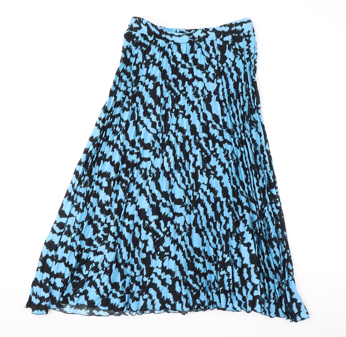 Marks and Spencer Womens Blue Geometric Polyester Pleated Skirt Size 10
