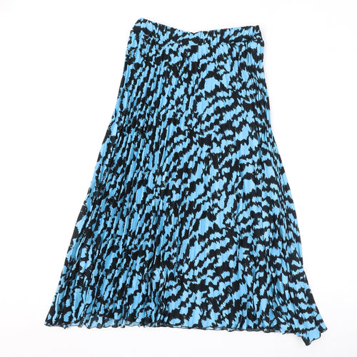 Marks and Spencer Womens Blue Geometric Polyester Pleated Skirt Size 10