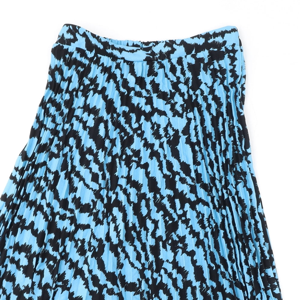 Marks and Spencer Womens Blue Geometric Polyester Pleated Skirt Size 10