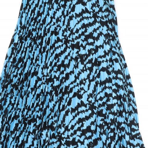 Marks and Spencer Womens Blue Geometric Polyester Pleated Skirt Size 10